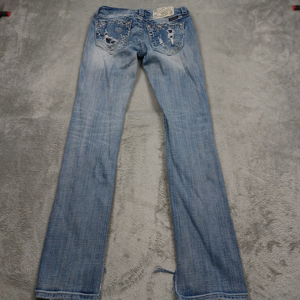 Miss Me Jeans Womens 27 Blue Denim Straight Pockets Rhinestones - Picture 6 of 10